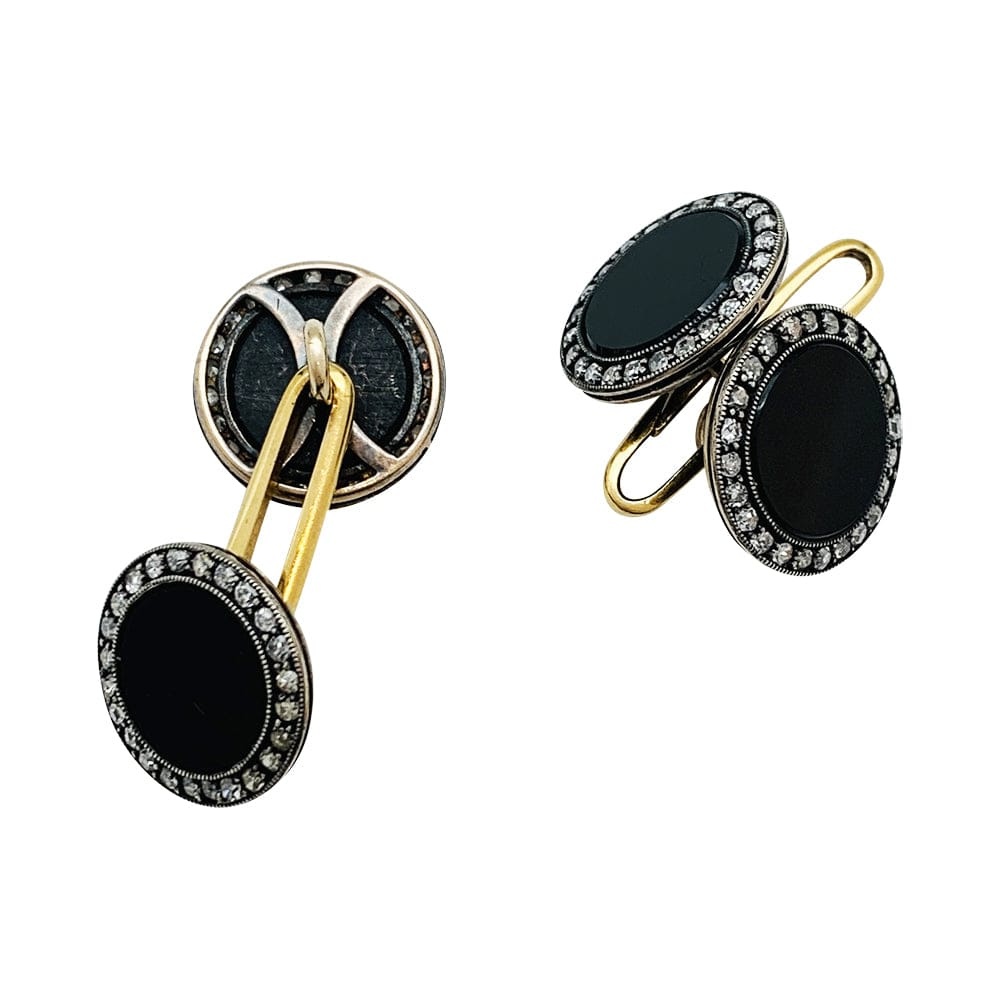 1910 cufflinks in gold, silver, onyx and diamonds. - . Görsel