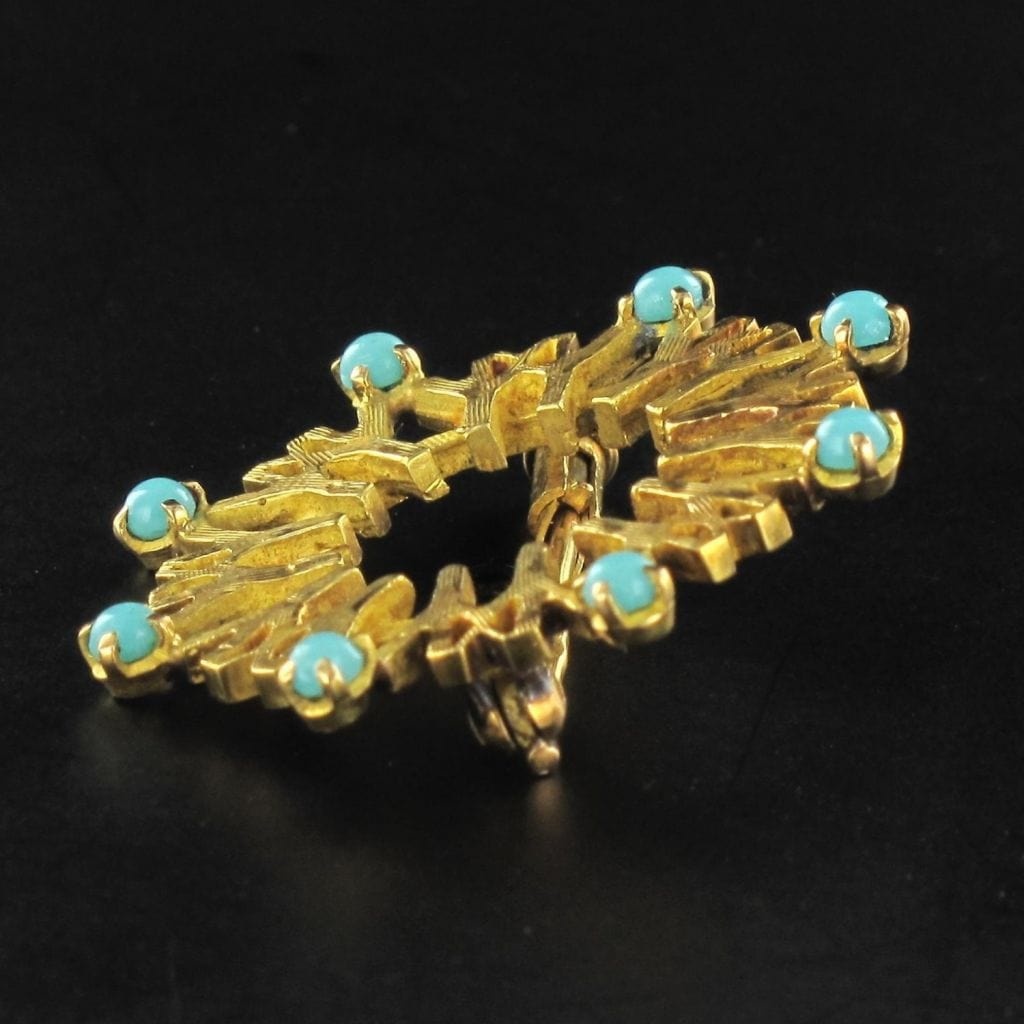 Gold and turquoise brooch - . Görsel