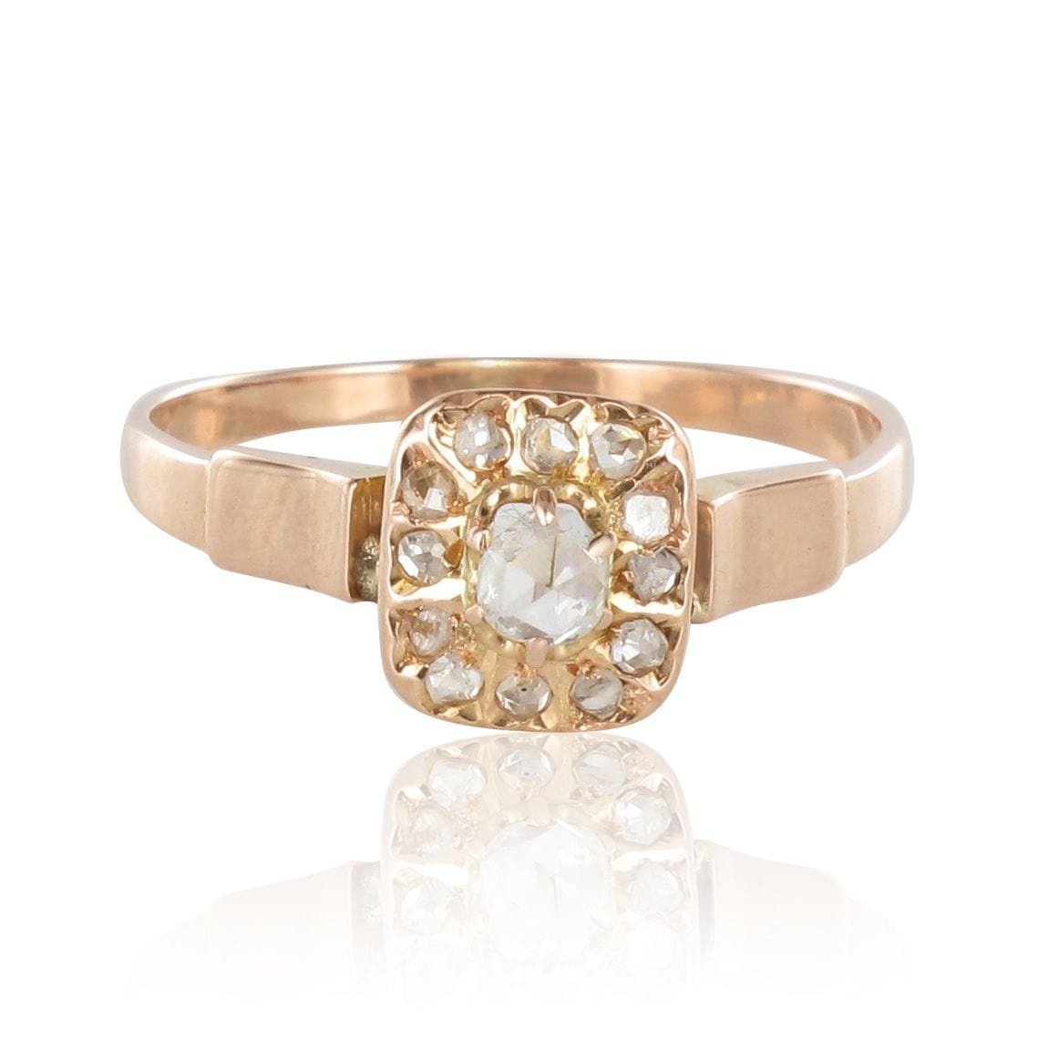 Old rose gold square diamond ring - . Görsel