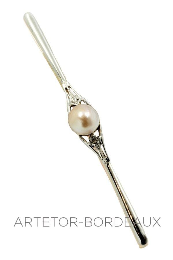 Pearl and diamond pin brooch - . Görsel