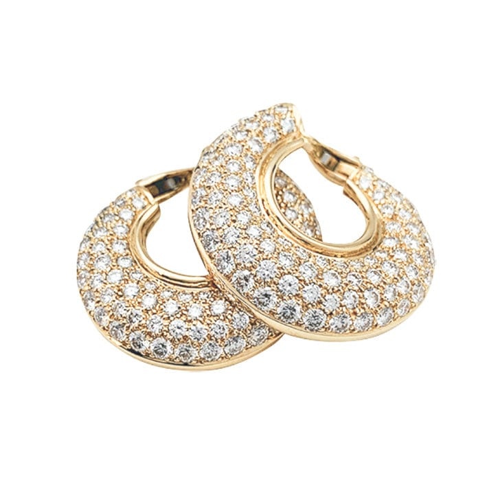 Diamond hoop earrings in yellow gold. - . Görsel