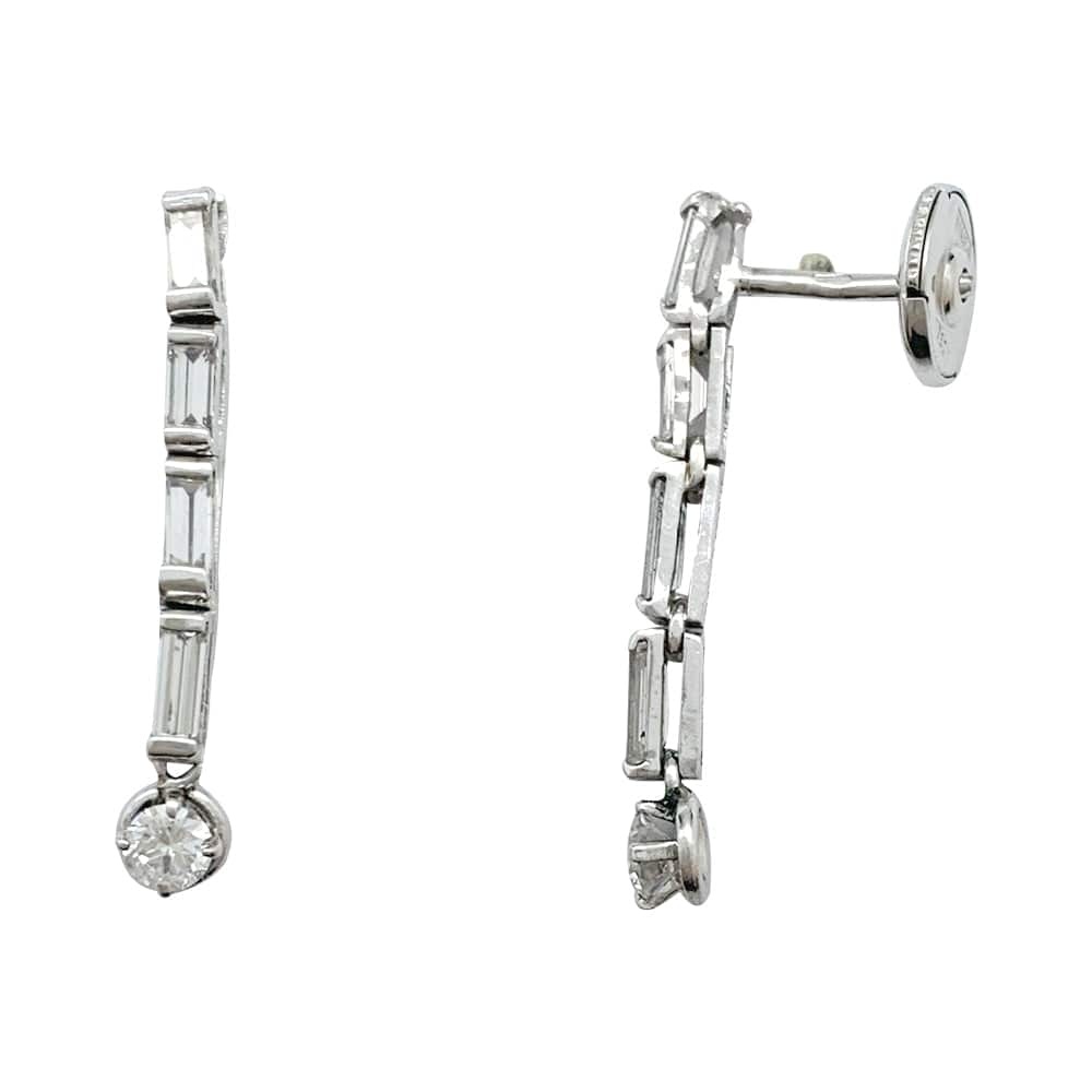 Diamond earrings in white gold and platinum. - . Görsel