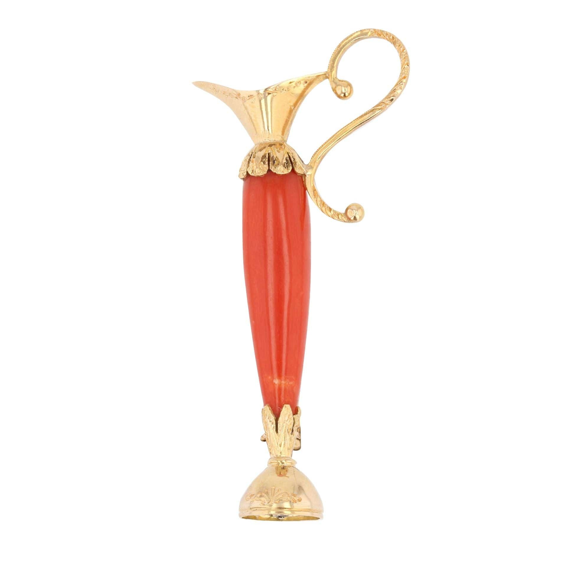 Old coral and gold brooch - . Görsel