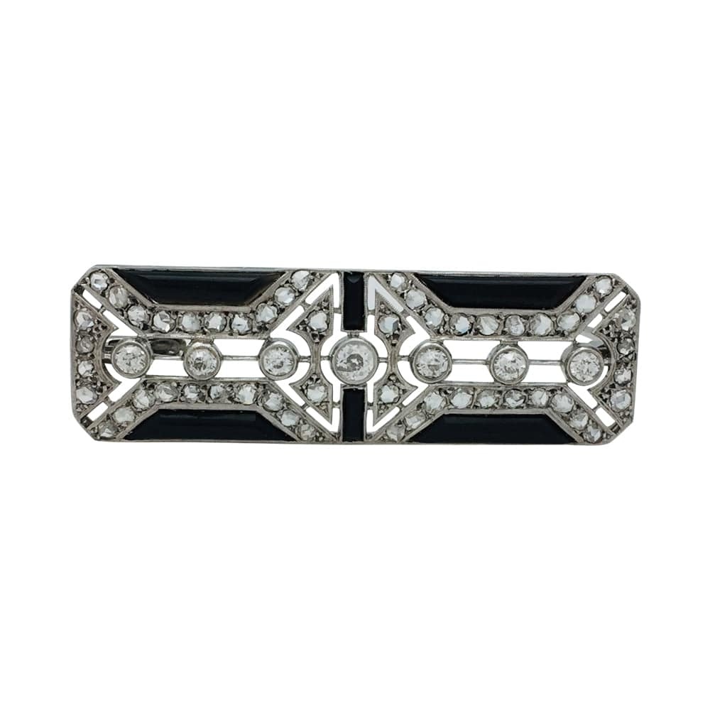 Pin Art Deco in platinum, diamonds and onyx. - . Görsel