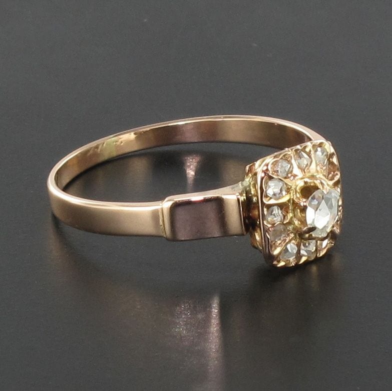 Old rose gold square diamond ring - . Görsel