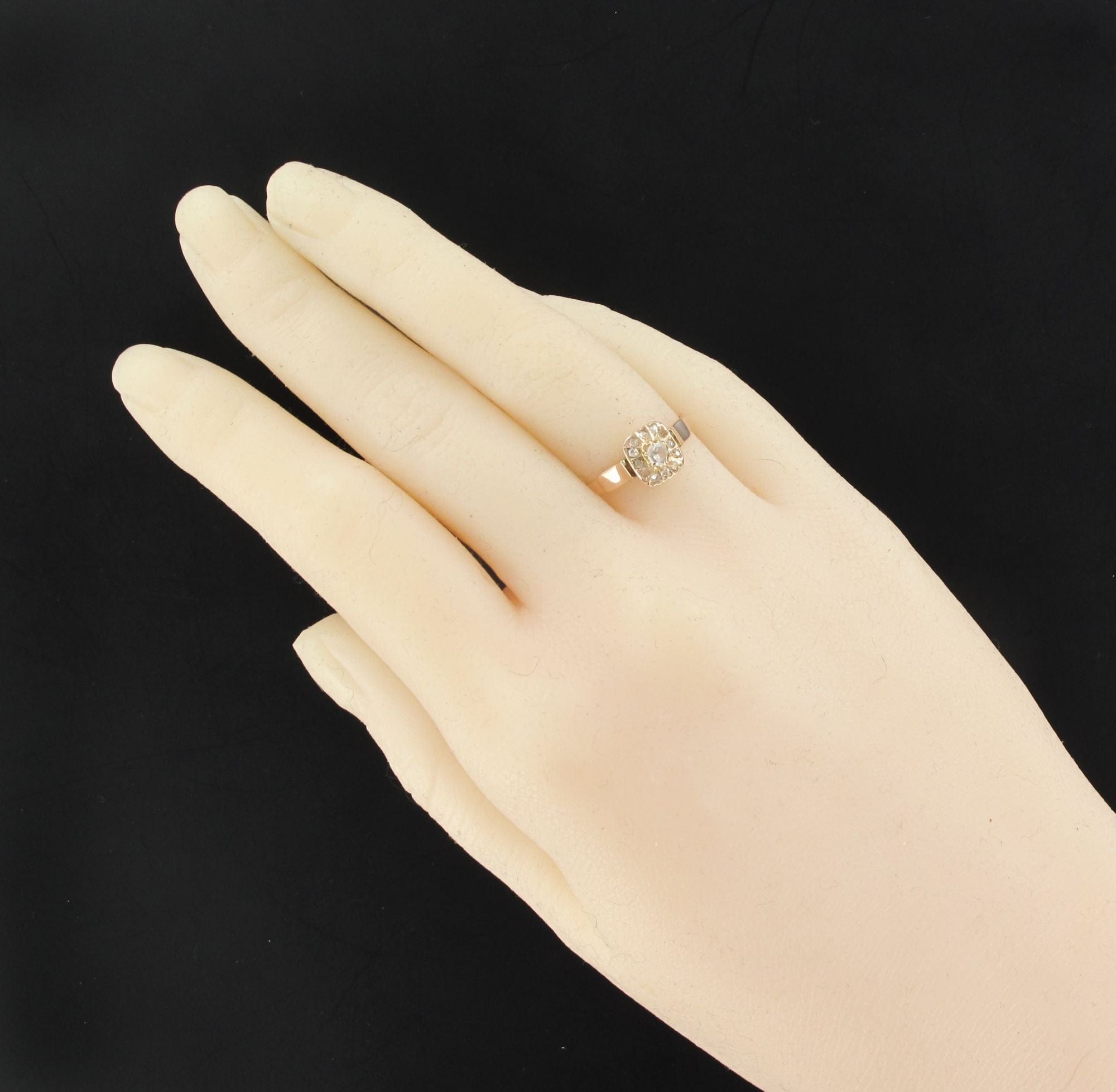 Old rose gold square diamond ring - . Görsel