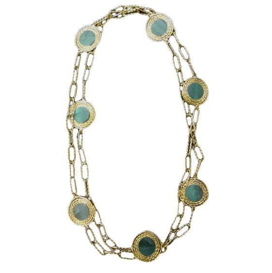 Yellow gold, malachite necklace. - . Görsel