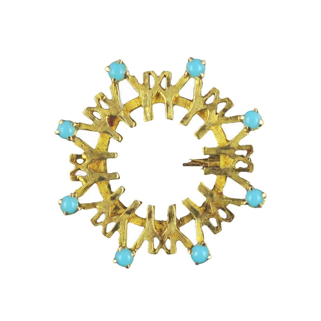 Gold and turquoise brooch - . Görsel