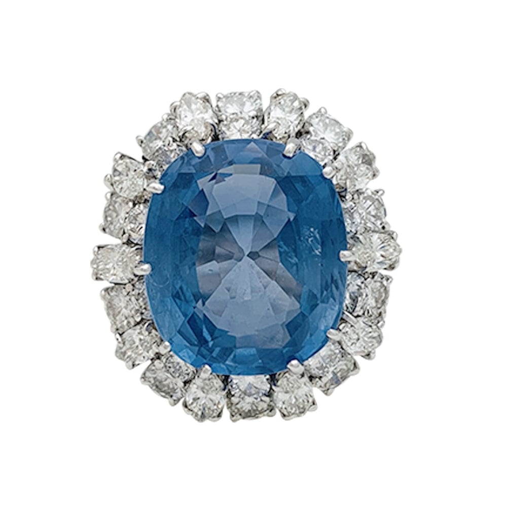 White gold ring, platinum, sapphire and diamonds. - . Görsel