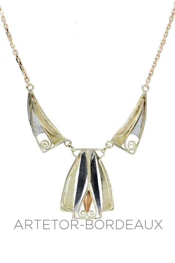 Art-deco necklace 3 golds - . Görsel