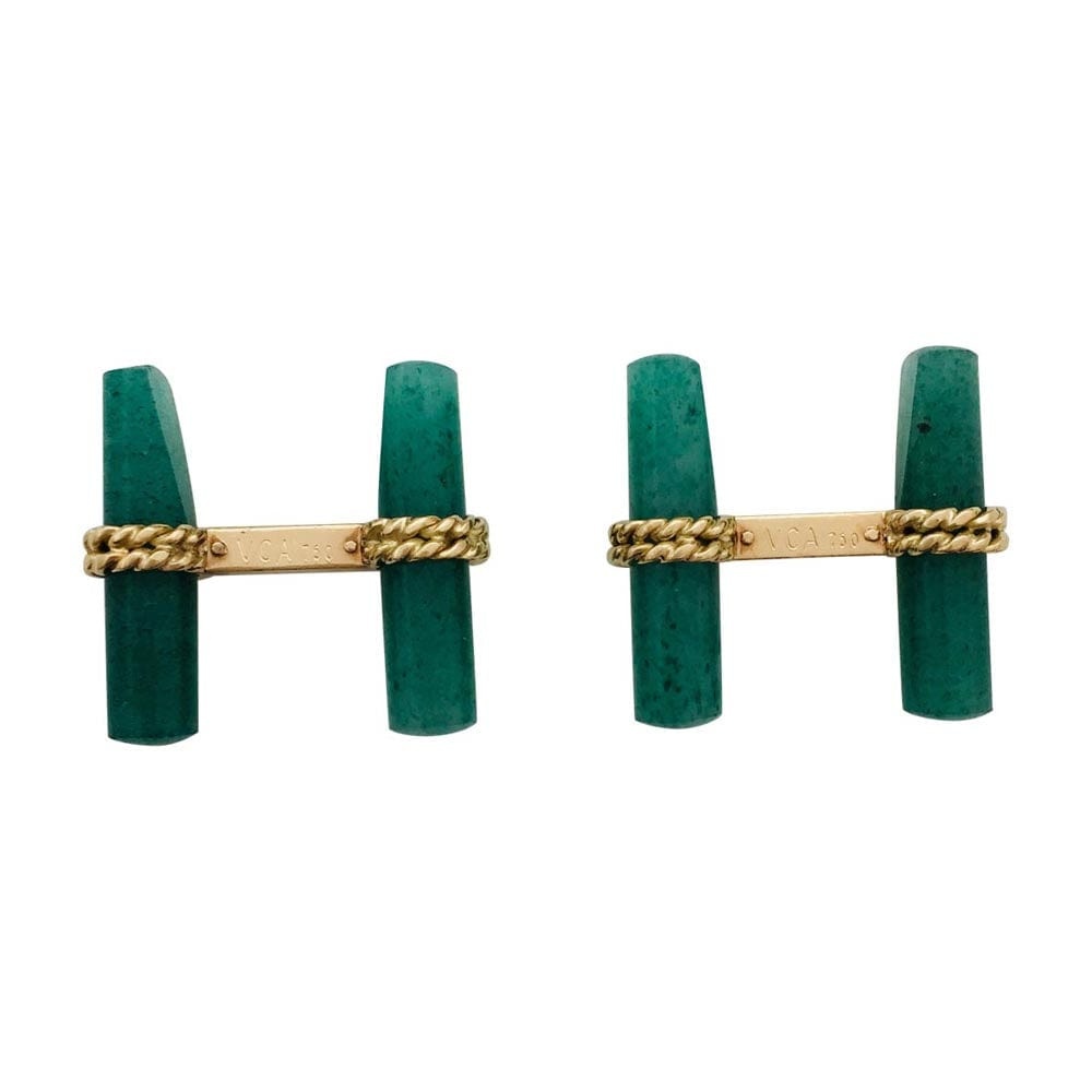 Van Cleef & Arpels cufflinks in yellow gold and green aventurine. - . Görsel