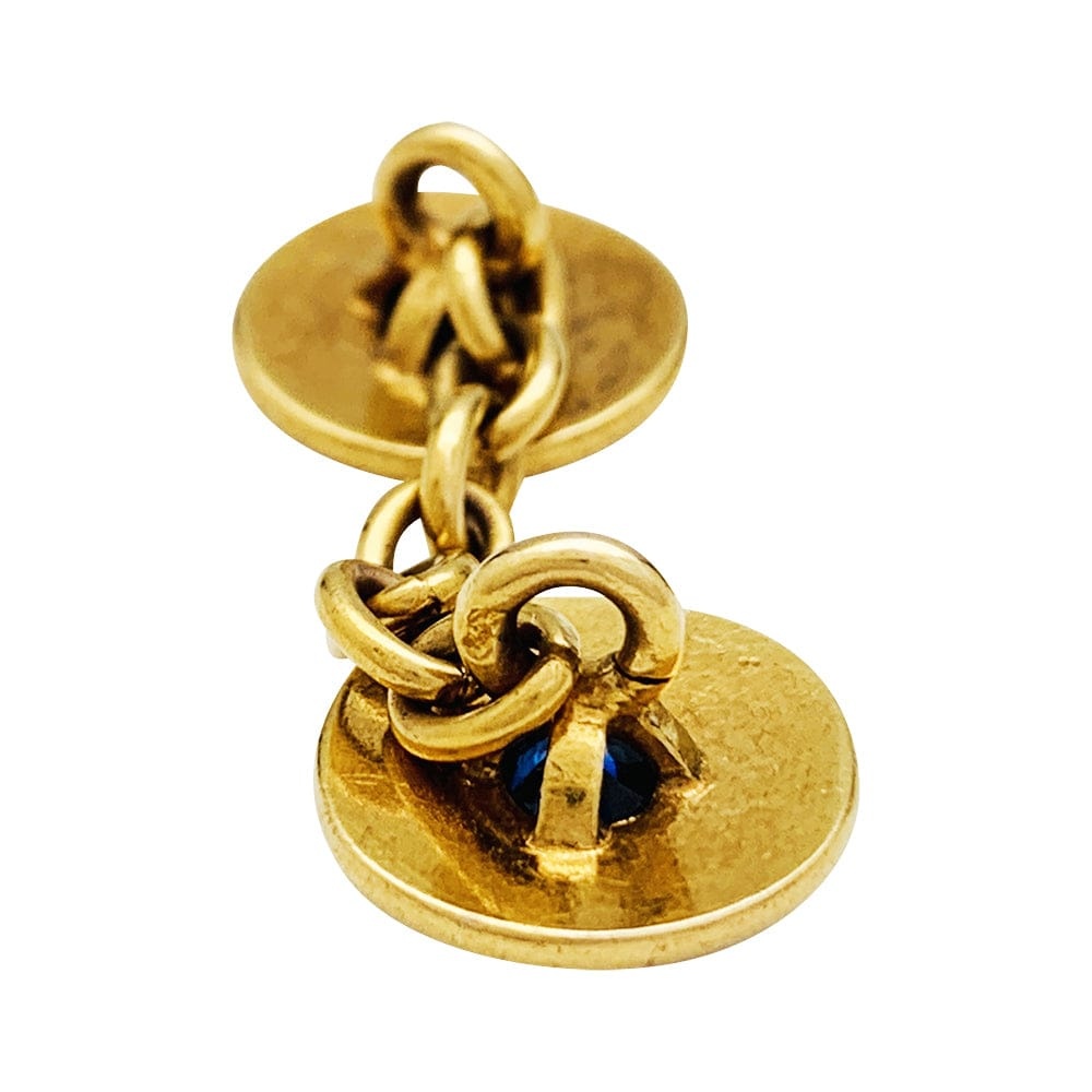 Cufflinks in yellow gold, sapphires and diamonds. - . Görsel