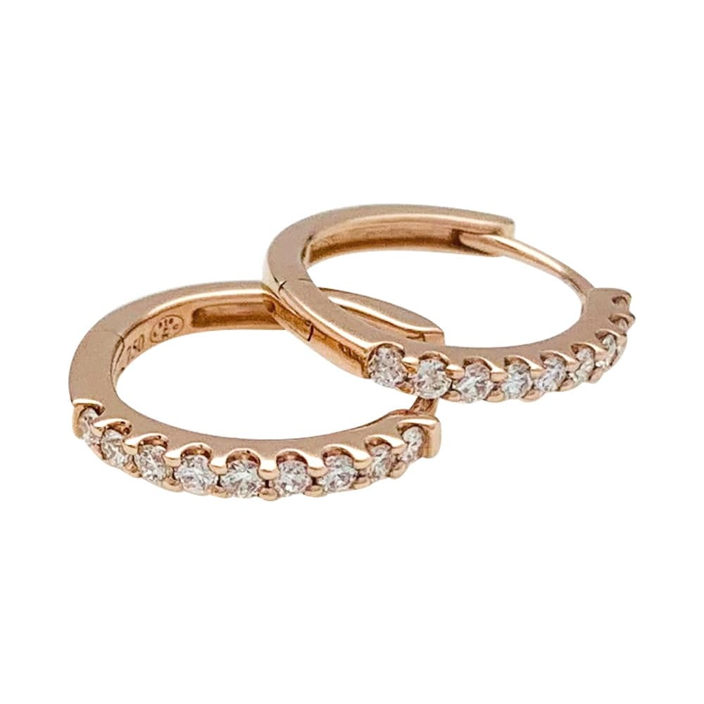 Pair of small hoop earrings in pink gold, diamonds. - . Görsel