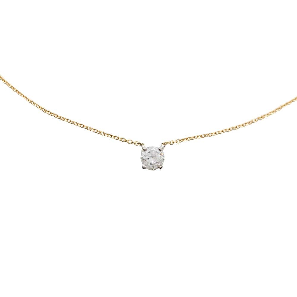 Diamond solitaire necklace 0.63 carat, 2 golds - . Görsel