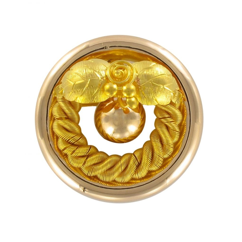 Old round gold brooch - . Görsel