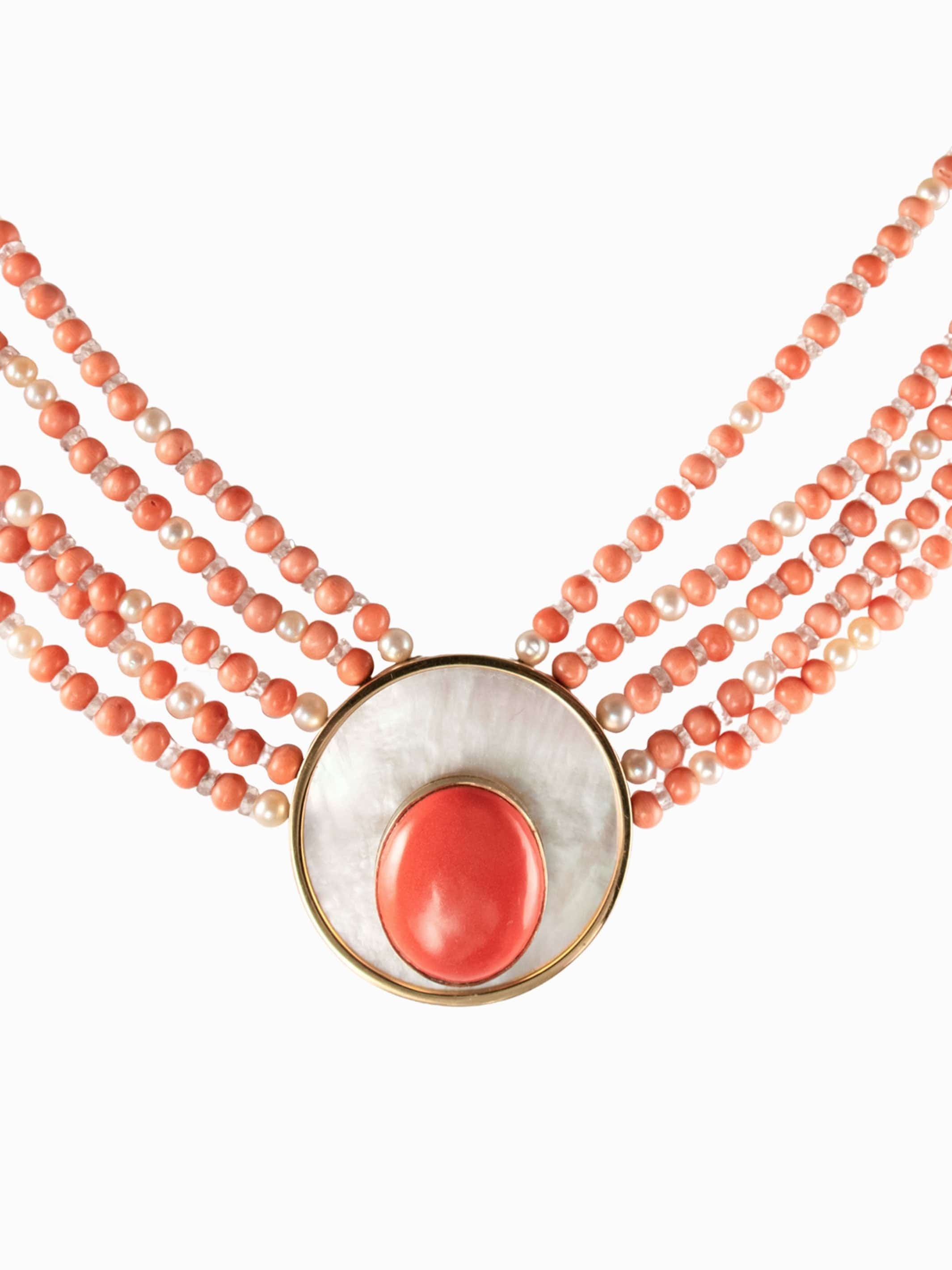 Coral pearl and mother-of-pearl necklace
