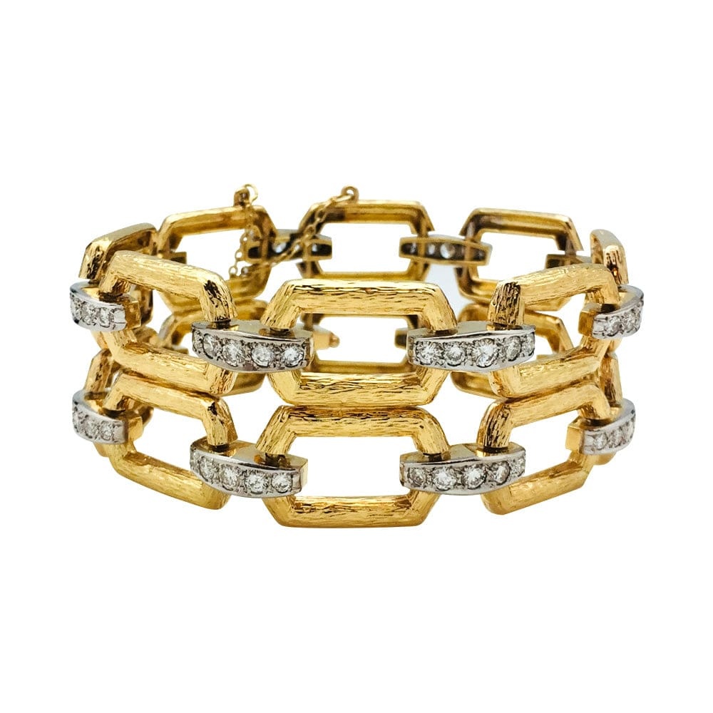 Articulated bracelet in yellow and white gold, diamonds.