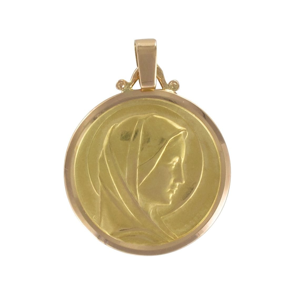 Virgin Mary halo medal in yellow gold and pink gold