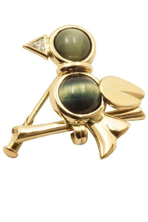 Malachite and diamond bird brooch