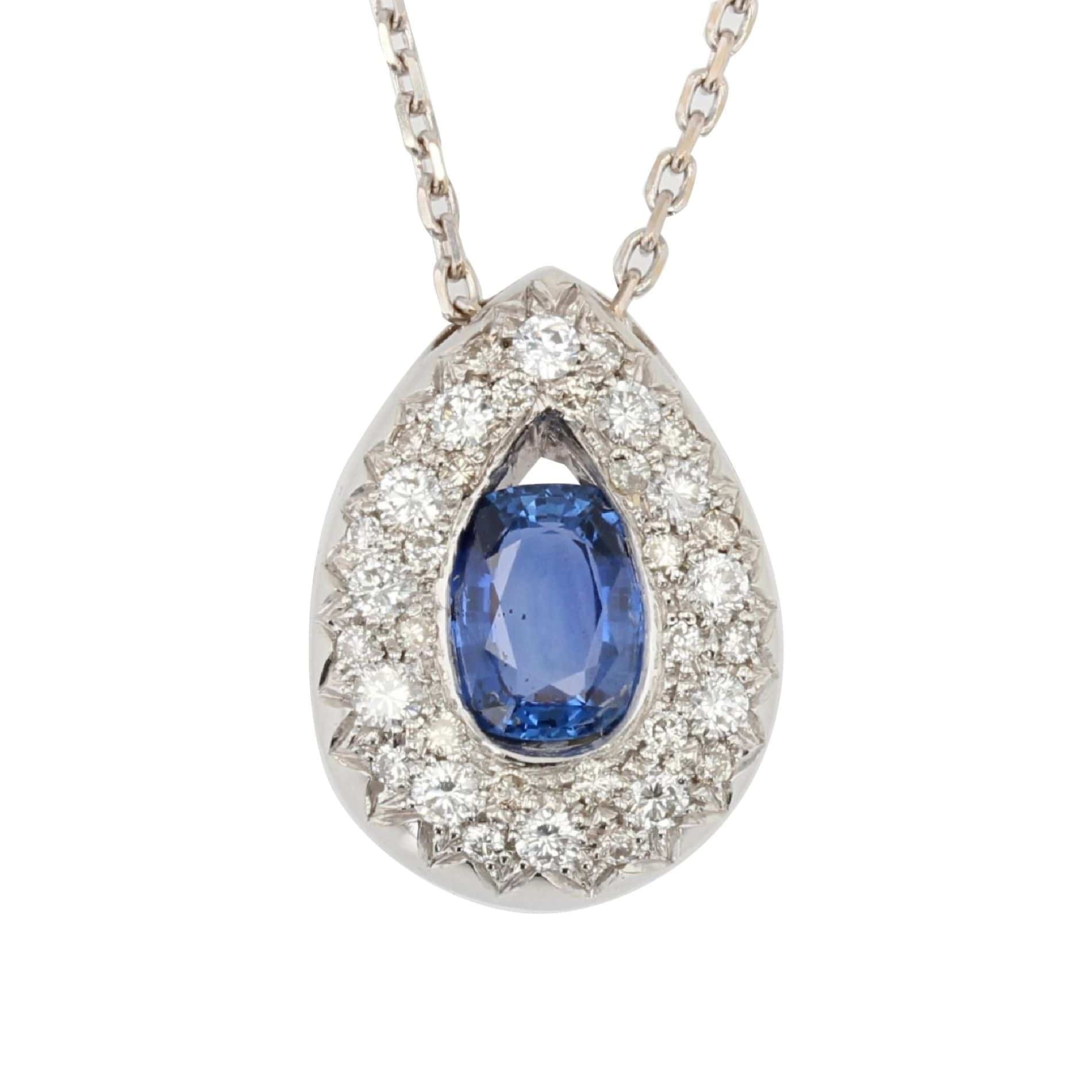 Sapphire diamond drop pendant and its chain