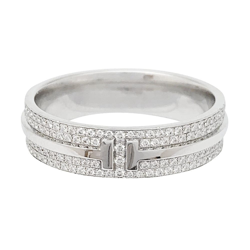 Tiffany ring in white gold set with diamonds.