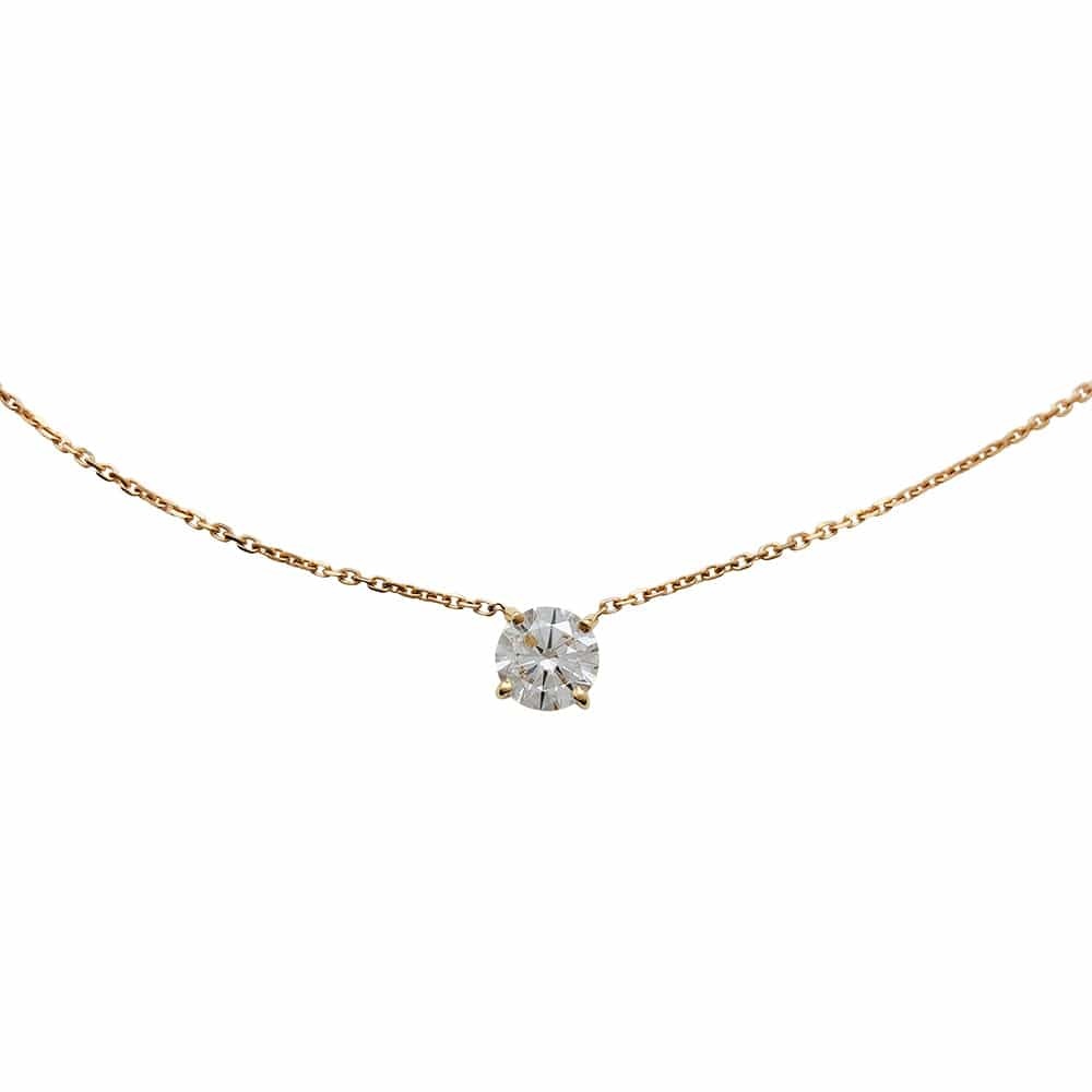 1.04 carat diamond solitaire necklace in rose gold.