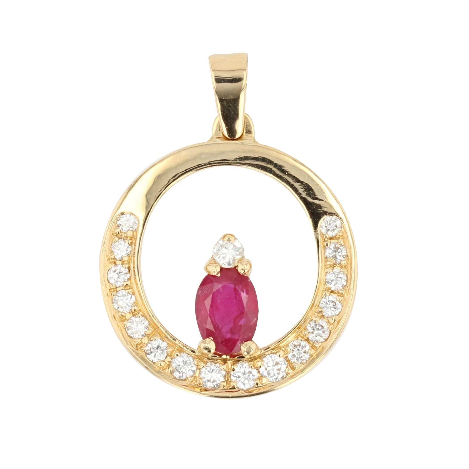 Ruby diamond yellow gold pendant and its chain