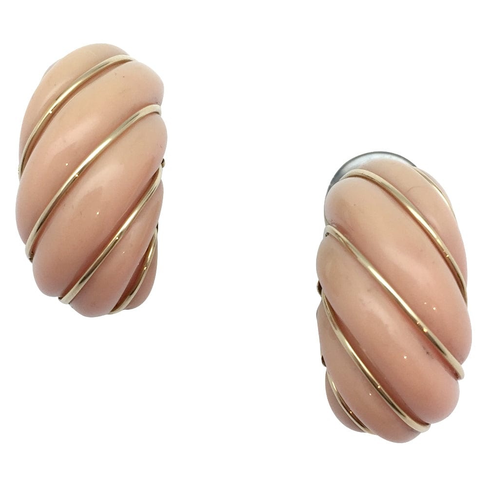 Yellow gold and pink coral earrings.