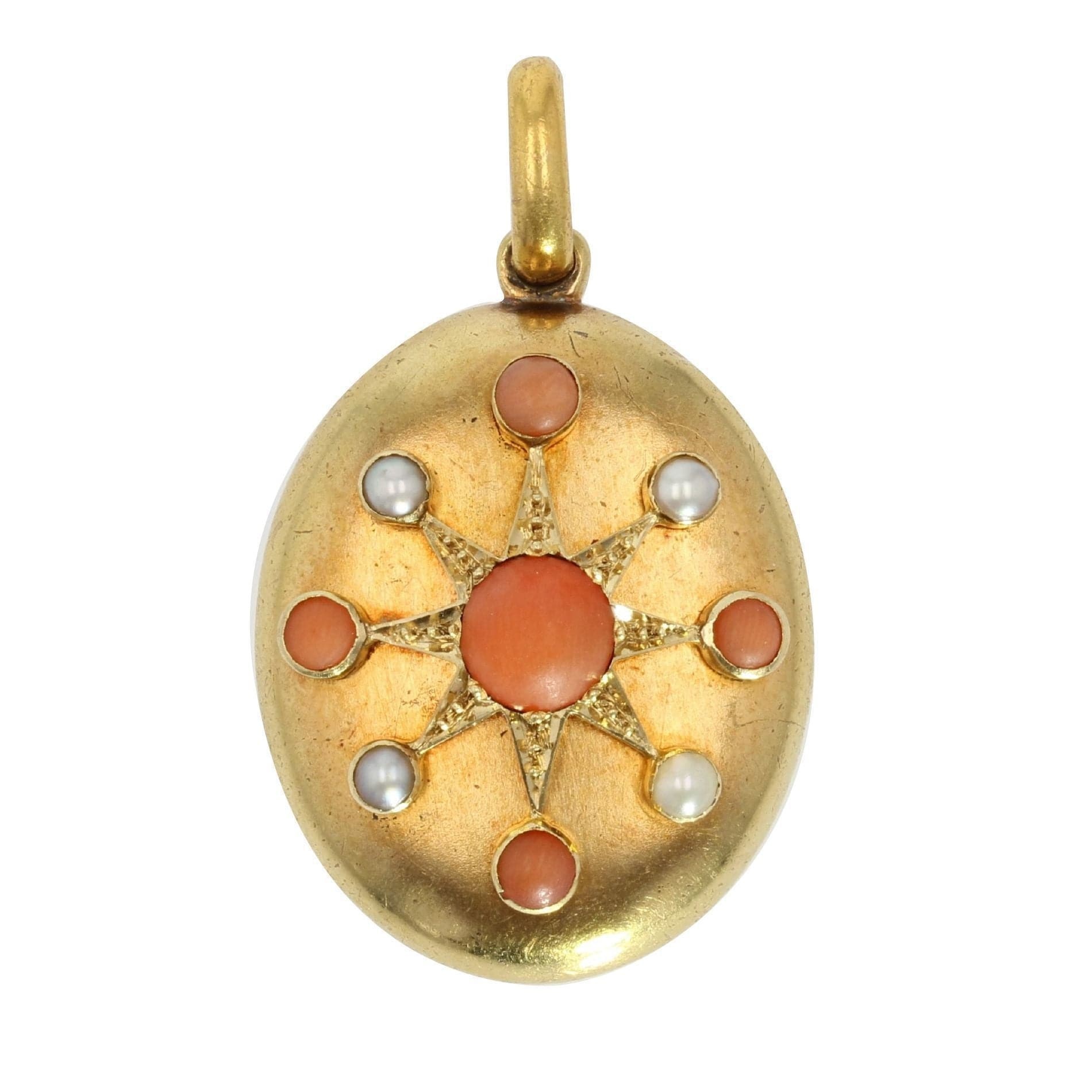 Gold opening medallion with fine pearls and coral