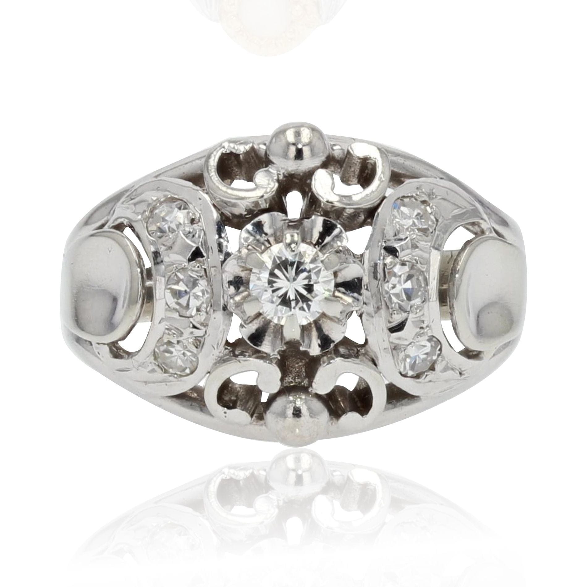 Domed white gold diamond ring