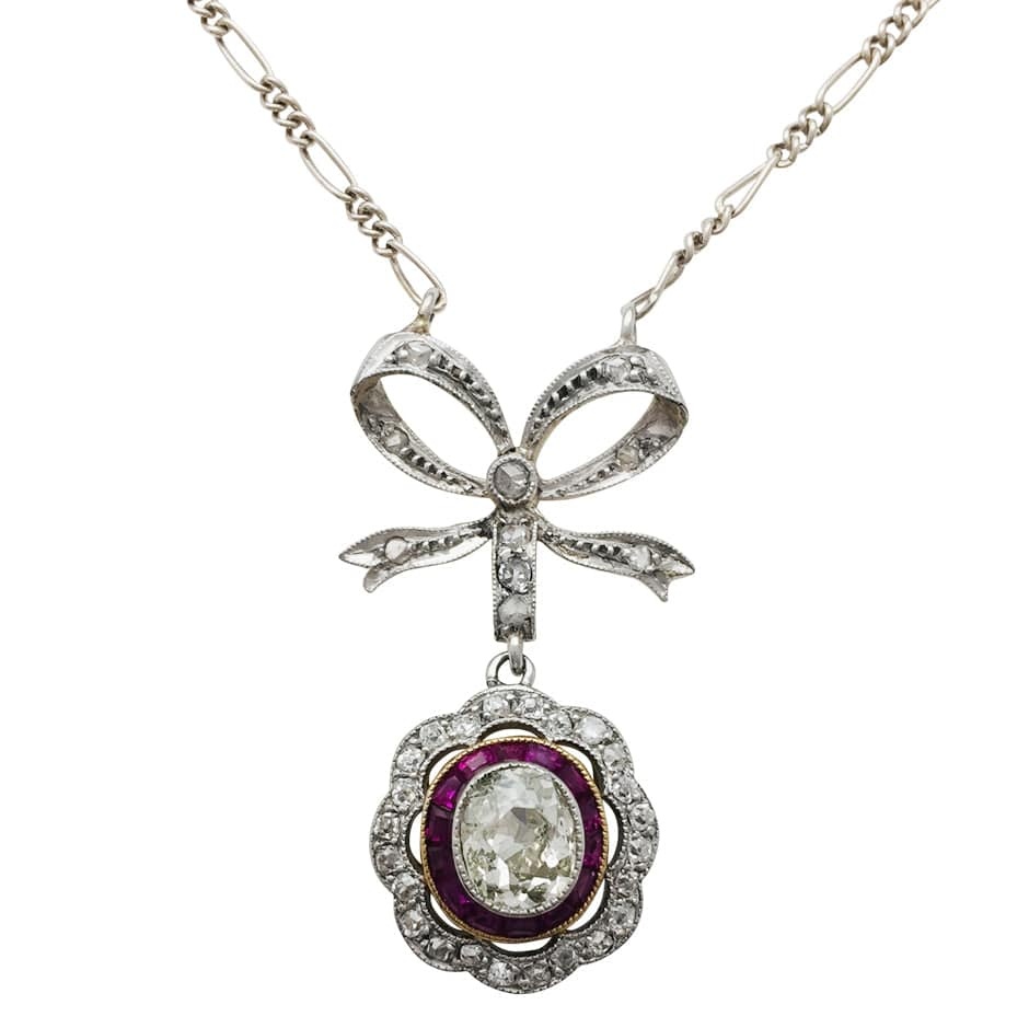 Gold pendant and platinum, ruby and old cut diamond.