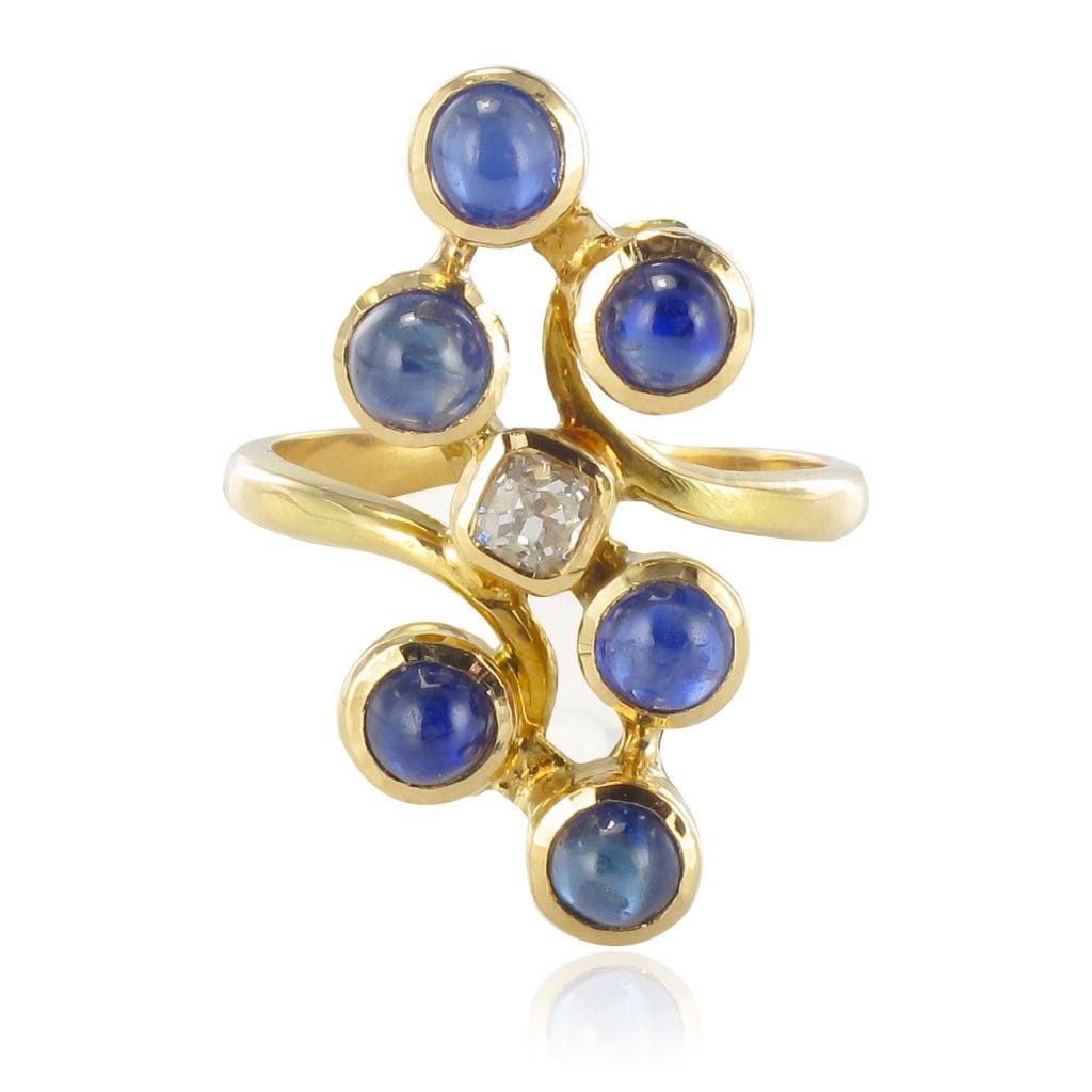 Modernist sapphire diamond ring