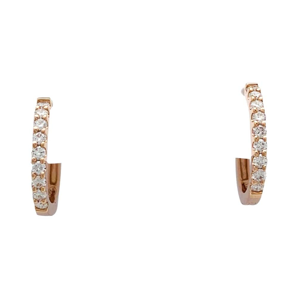 Pair of small hoop earrings in pink gold, diamonds.