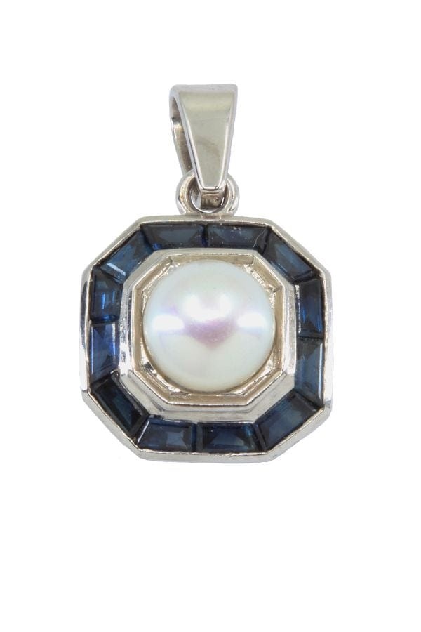 Art-deco style pearl and sapphire pendant