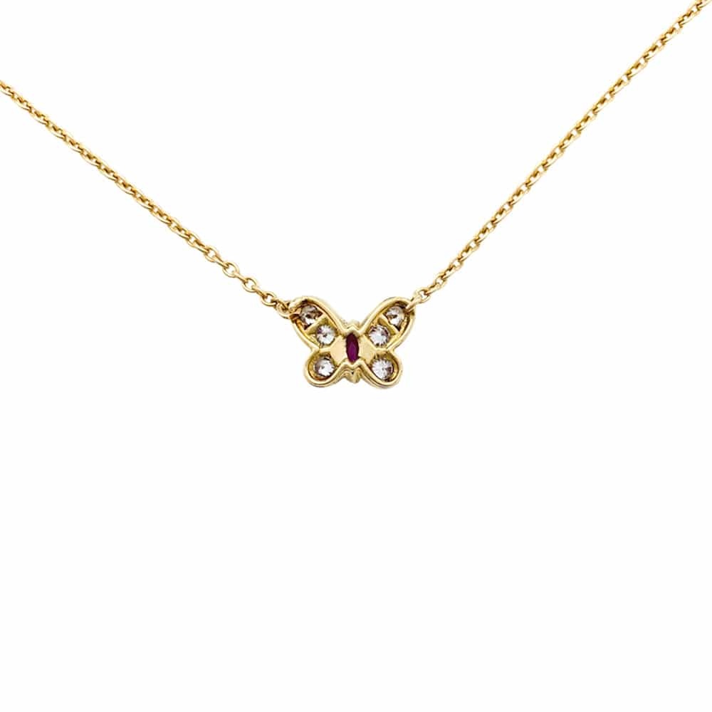 Van Cleef & Arpels necklace, butterfly, yellow gold, ruby and diamonds.