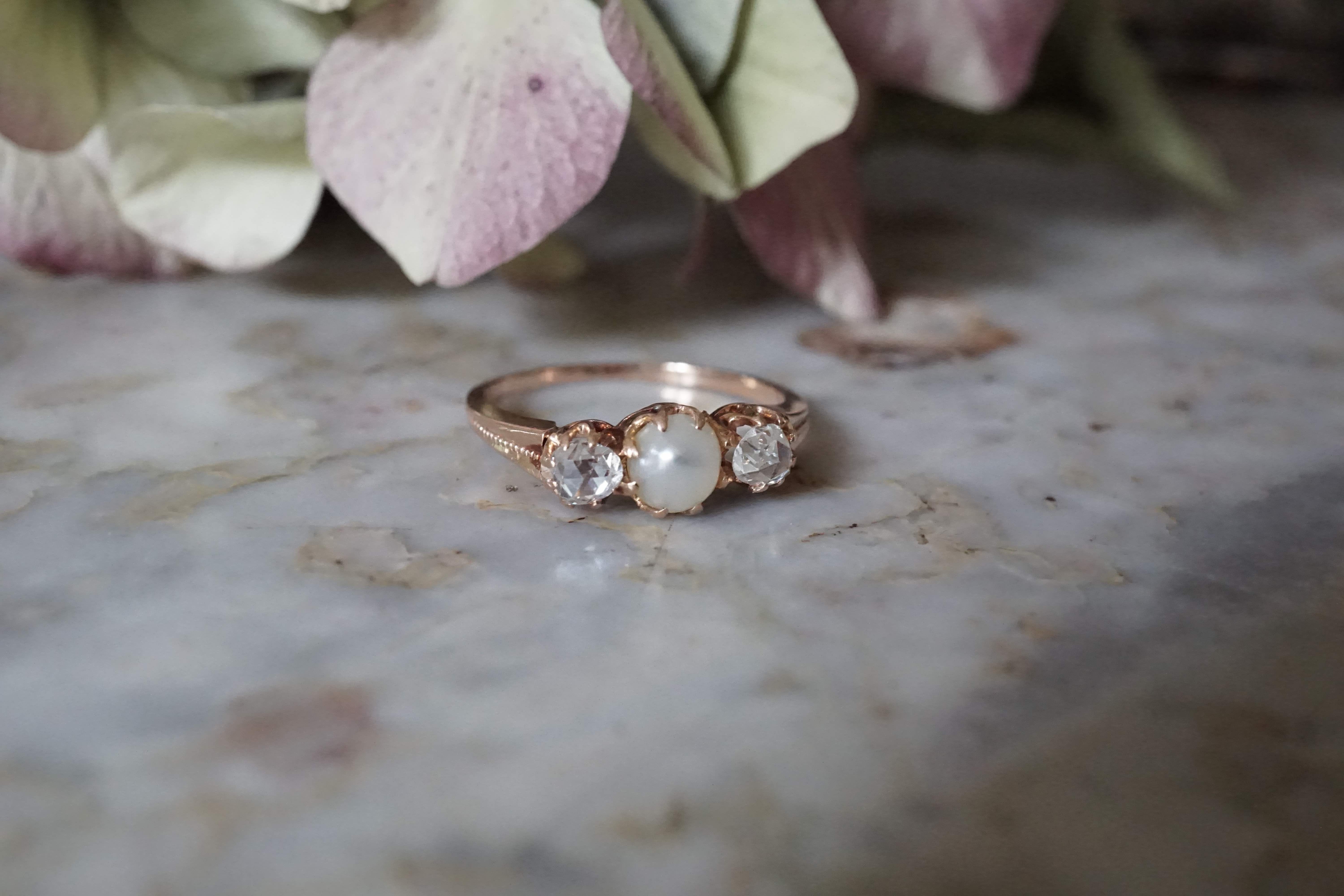 Amélie ring in 18kt rose gold, diamonds and mabé pearl