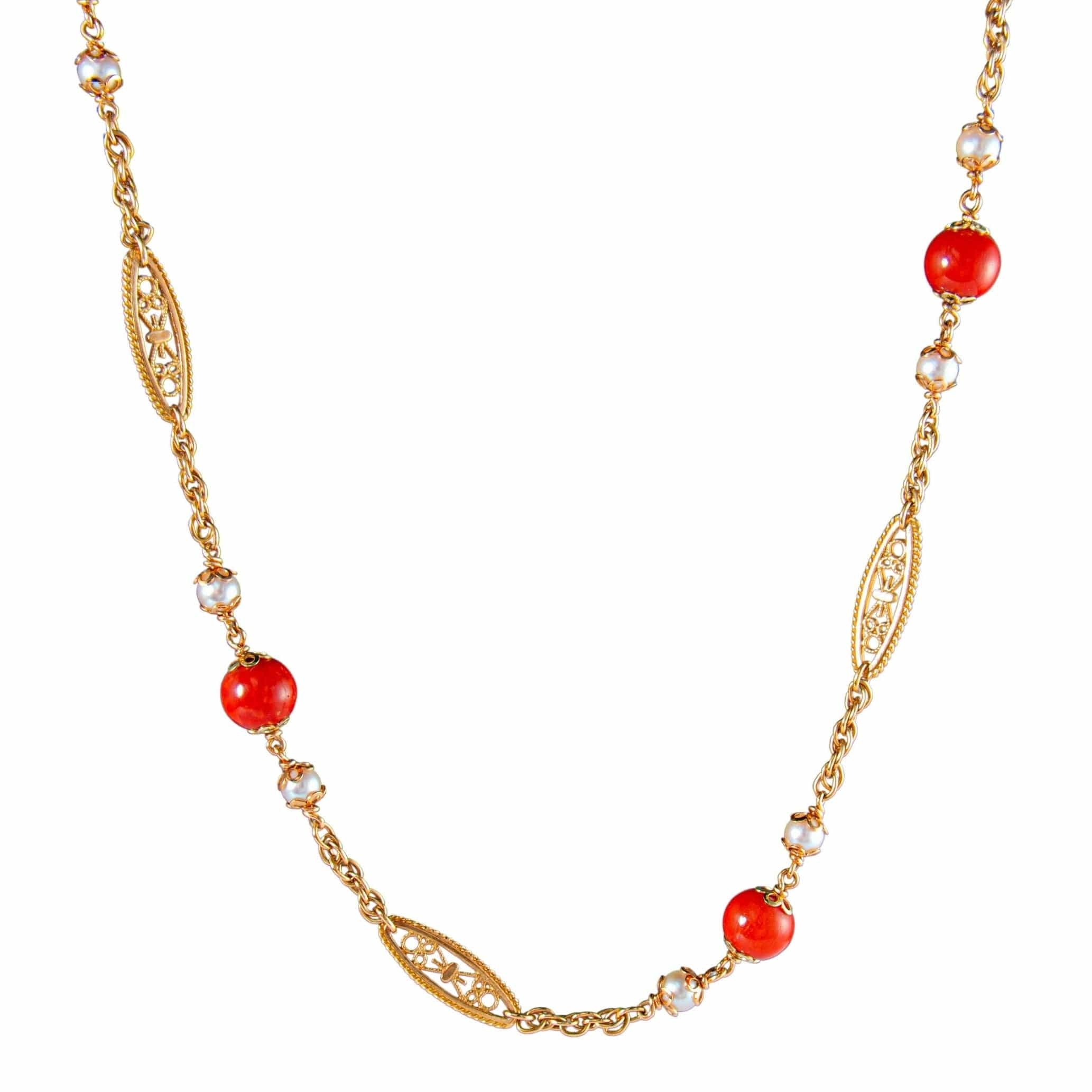 Pearl and Coral Ball Necklace