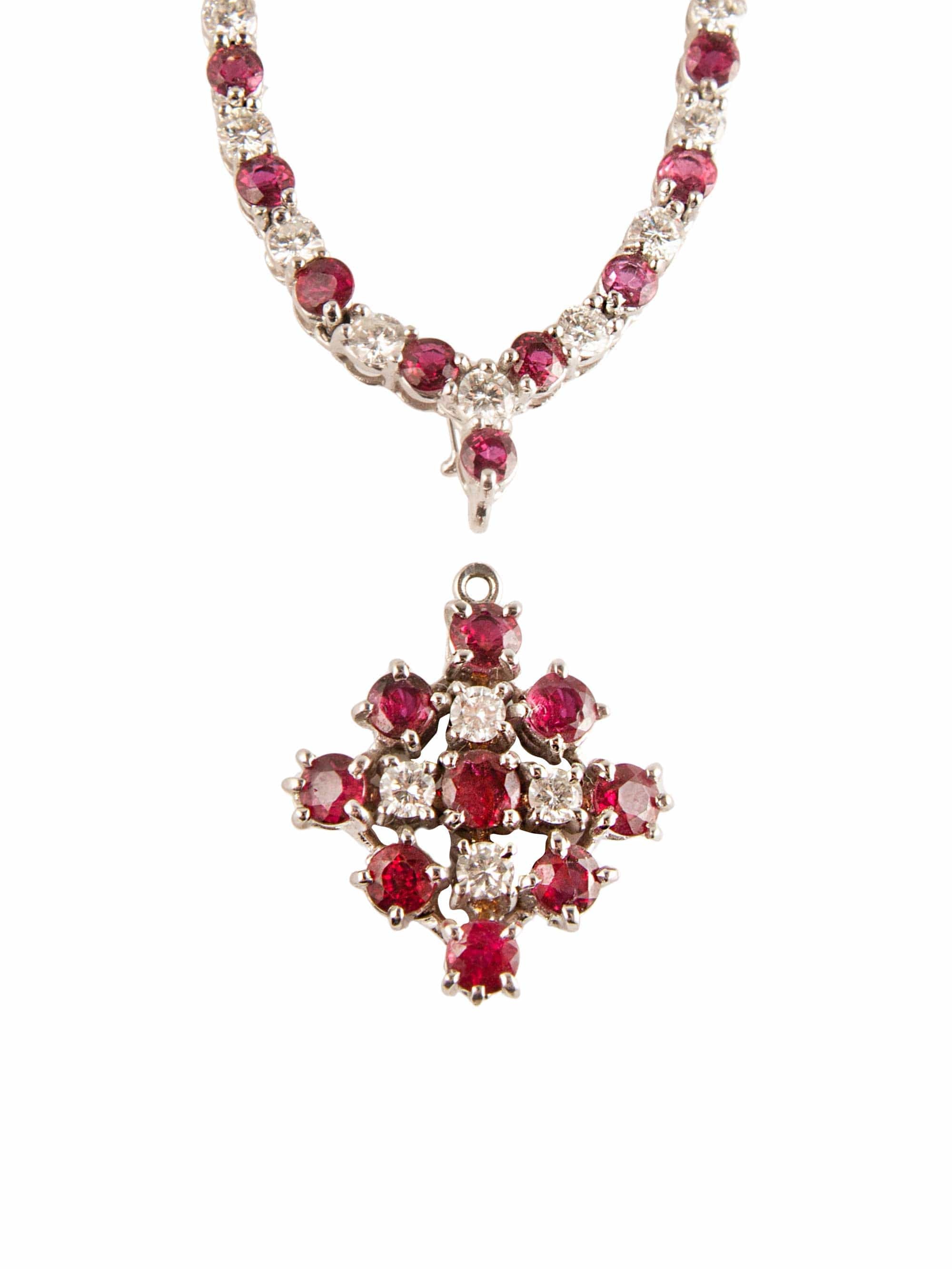 White gold, diamond and ruby necklace
