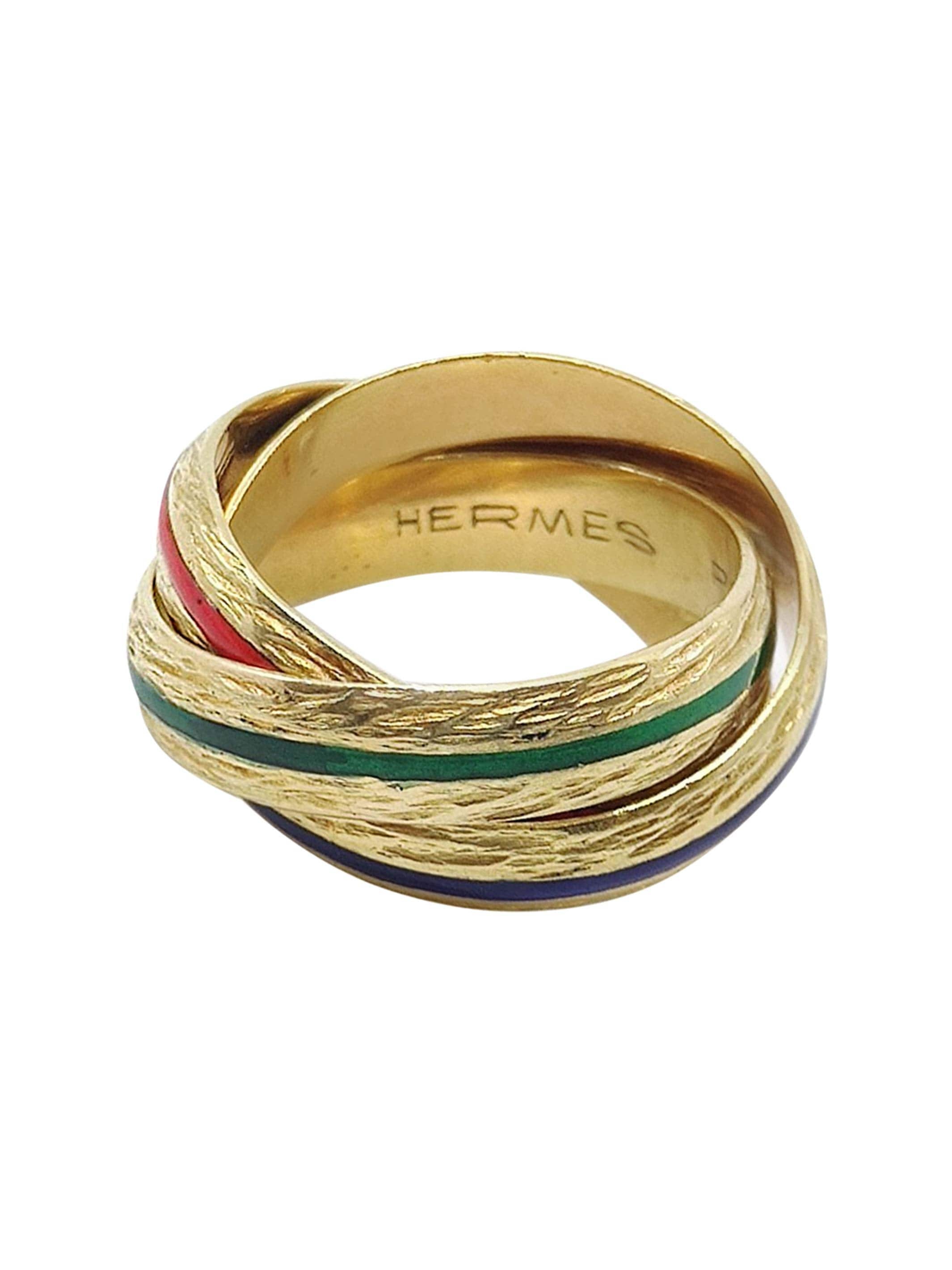 Hermès 3-ring ring, yellow gold & enamel