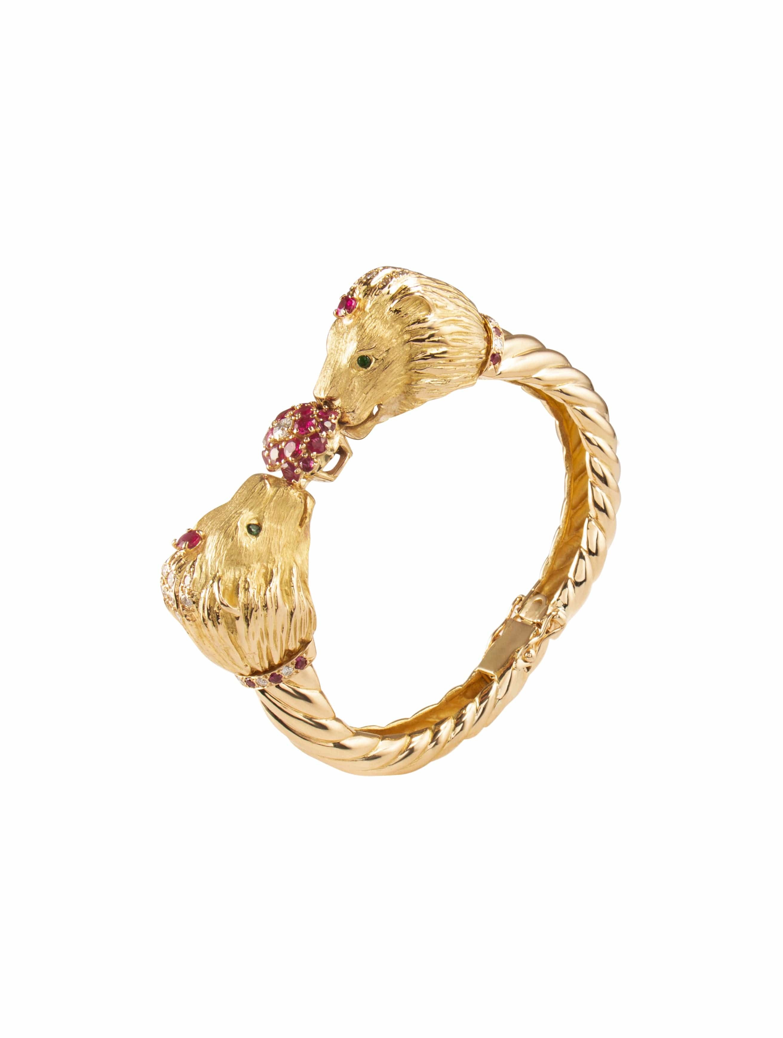 Yellow Gold Lion Head Bangle Bracelet
