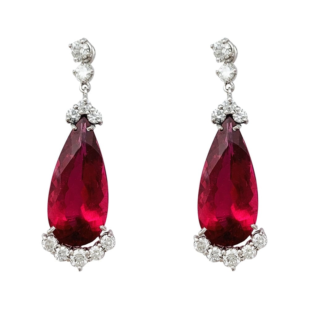 Rubellite and diamond drop earrings.