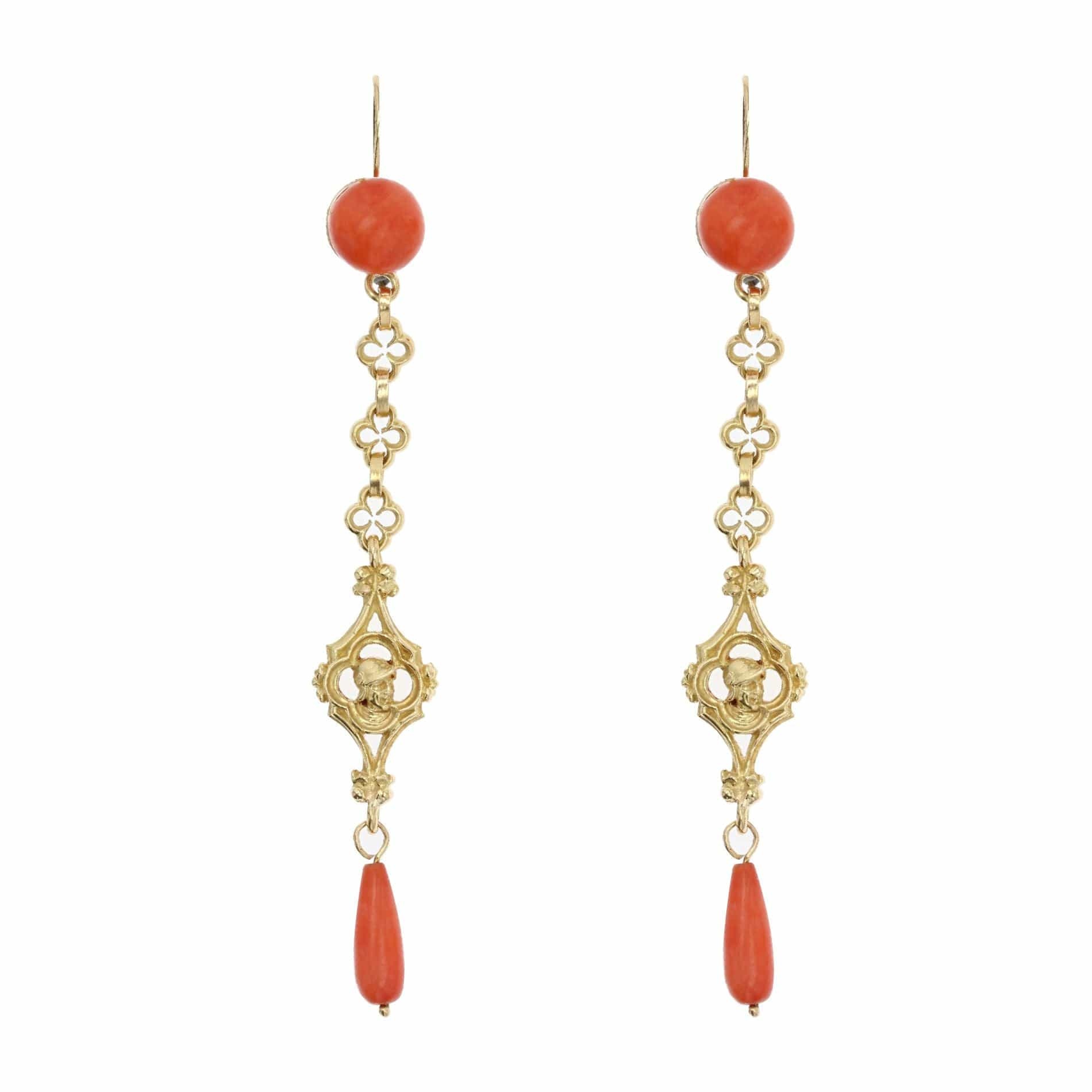 Antique coral and gold earrings