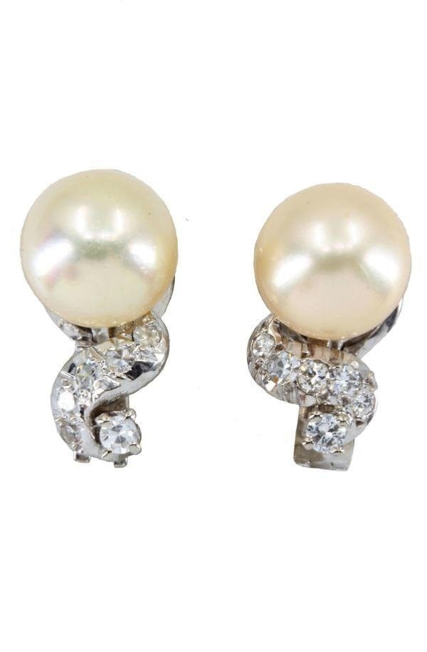 Pearl and diamond clip earrings