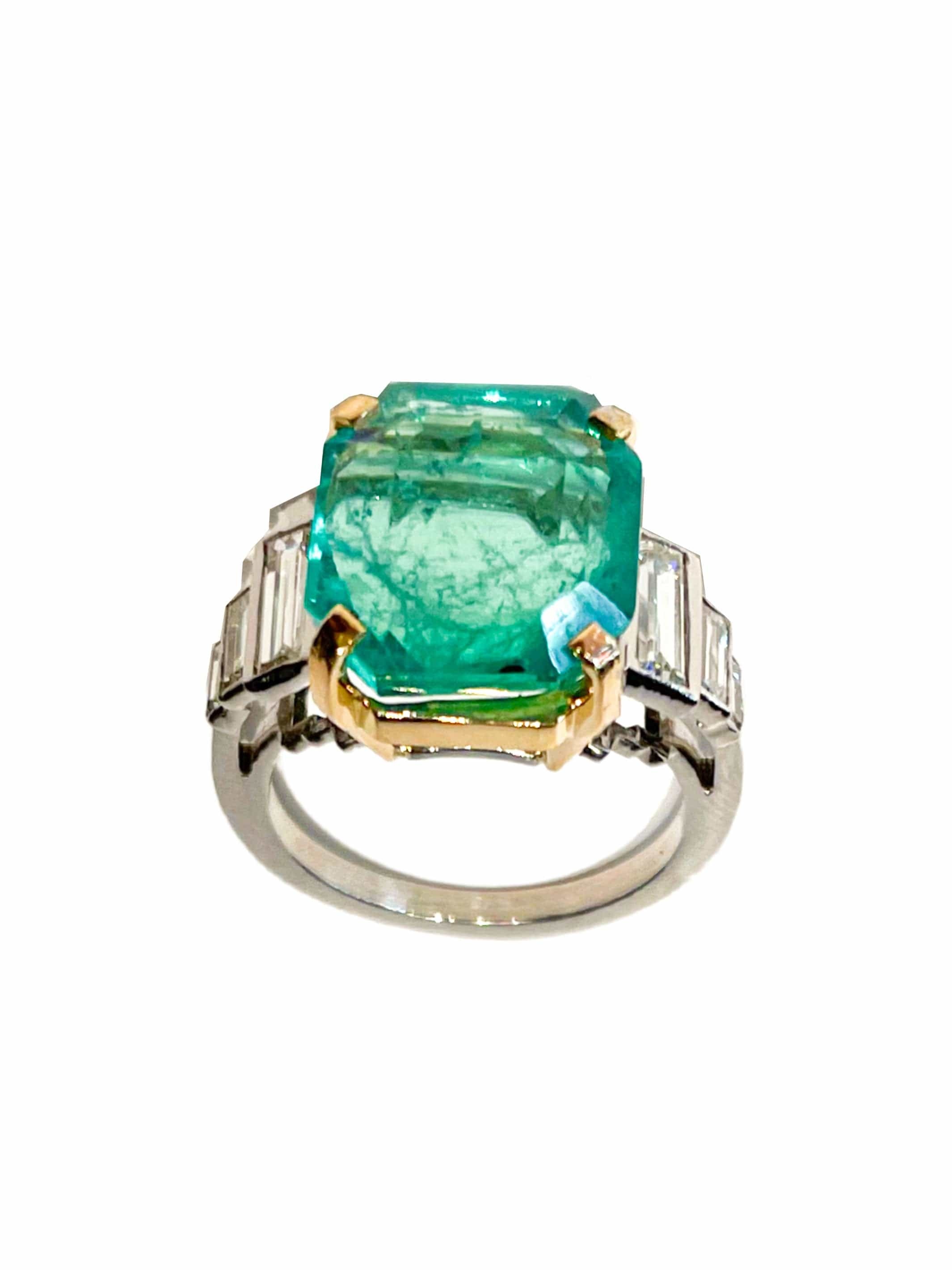 Two Gold, Emerald and Diamond Ring