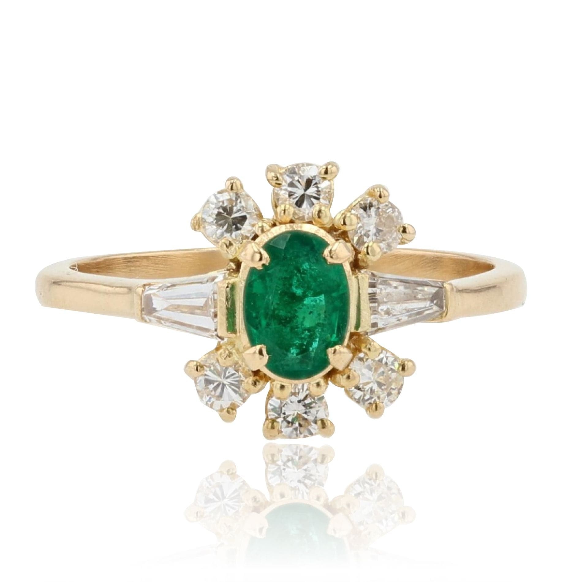 Yellow gold emerald diamond ring