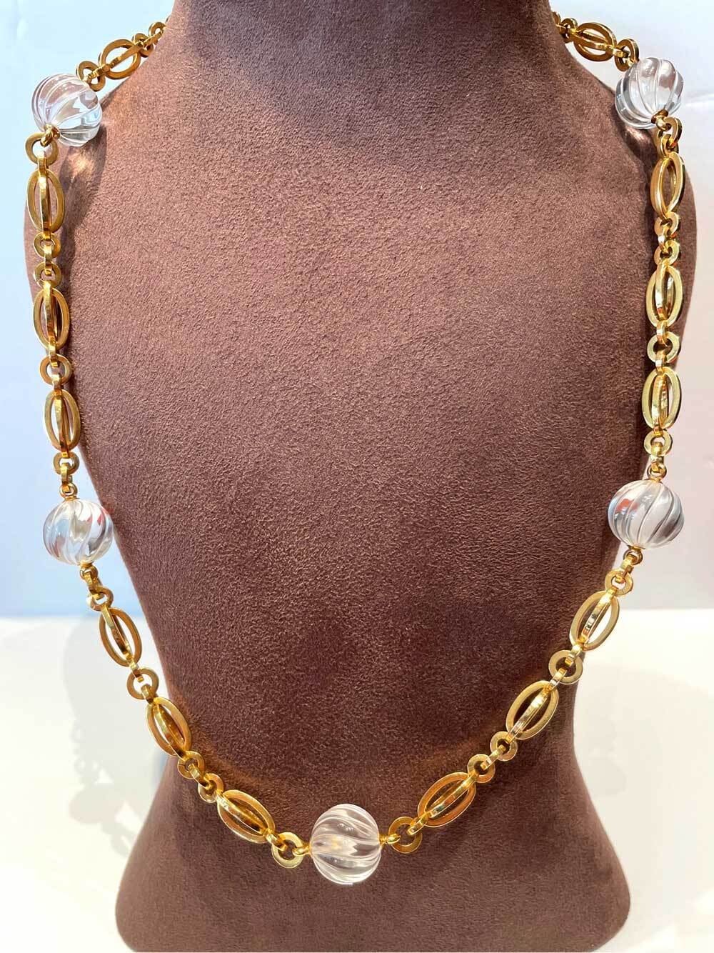 Crystal Ball and Yellow Gold Long Necklace - . Görsel