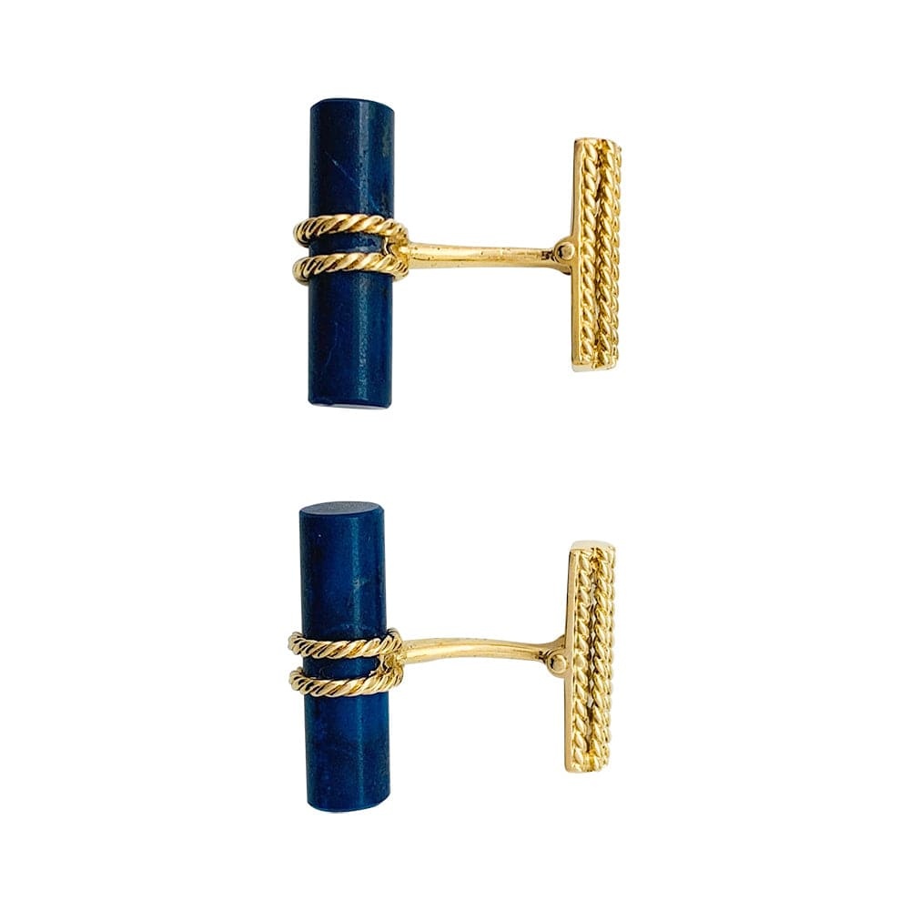 Stick cufflinks in yellow gold and lapis lazuli. - . Görsel