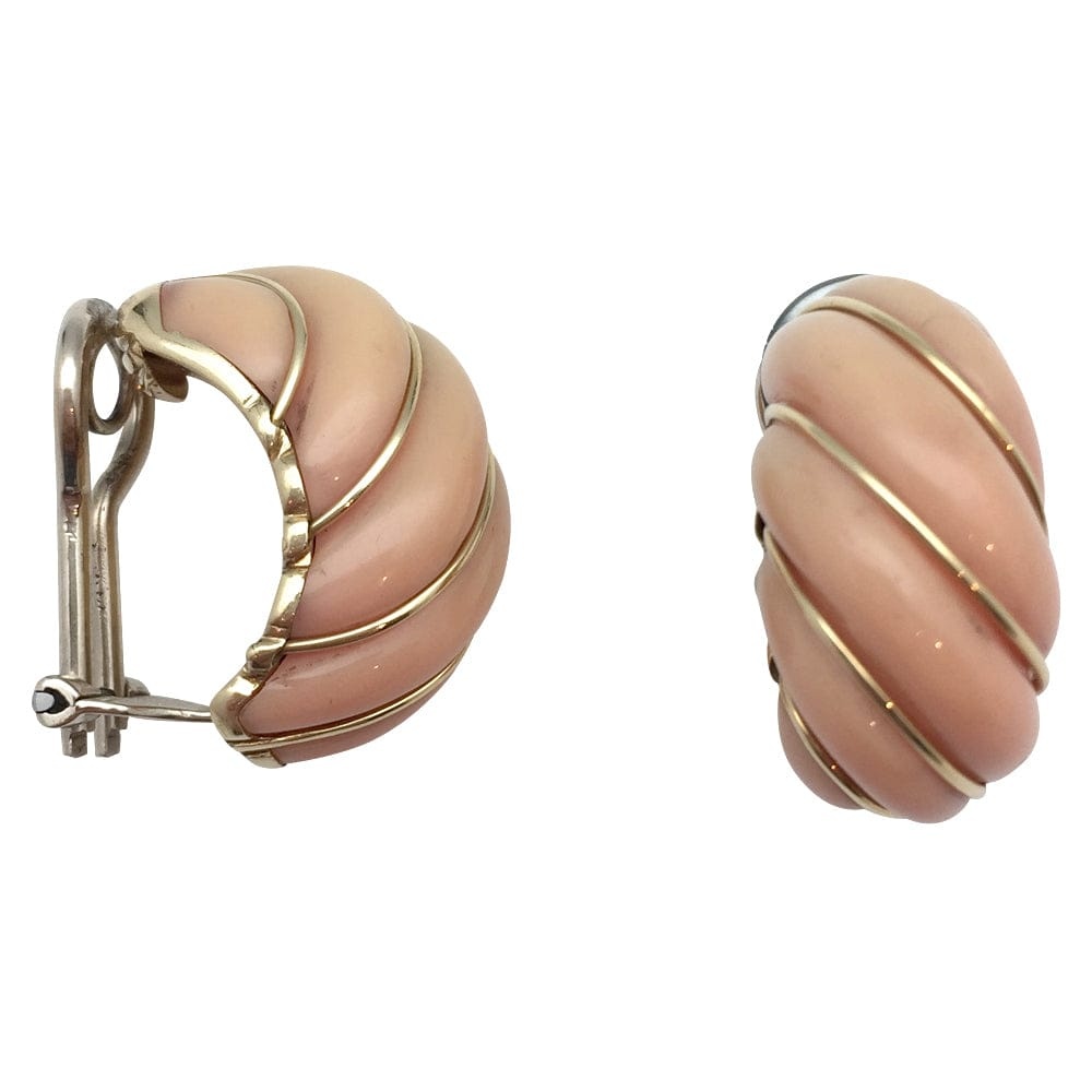 Yellow gold and pink coral earrings. - . Görsel