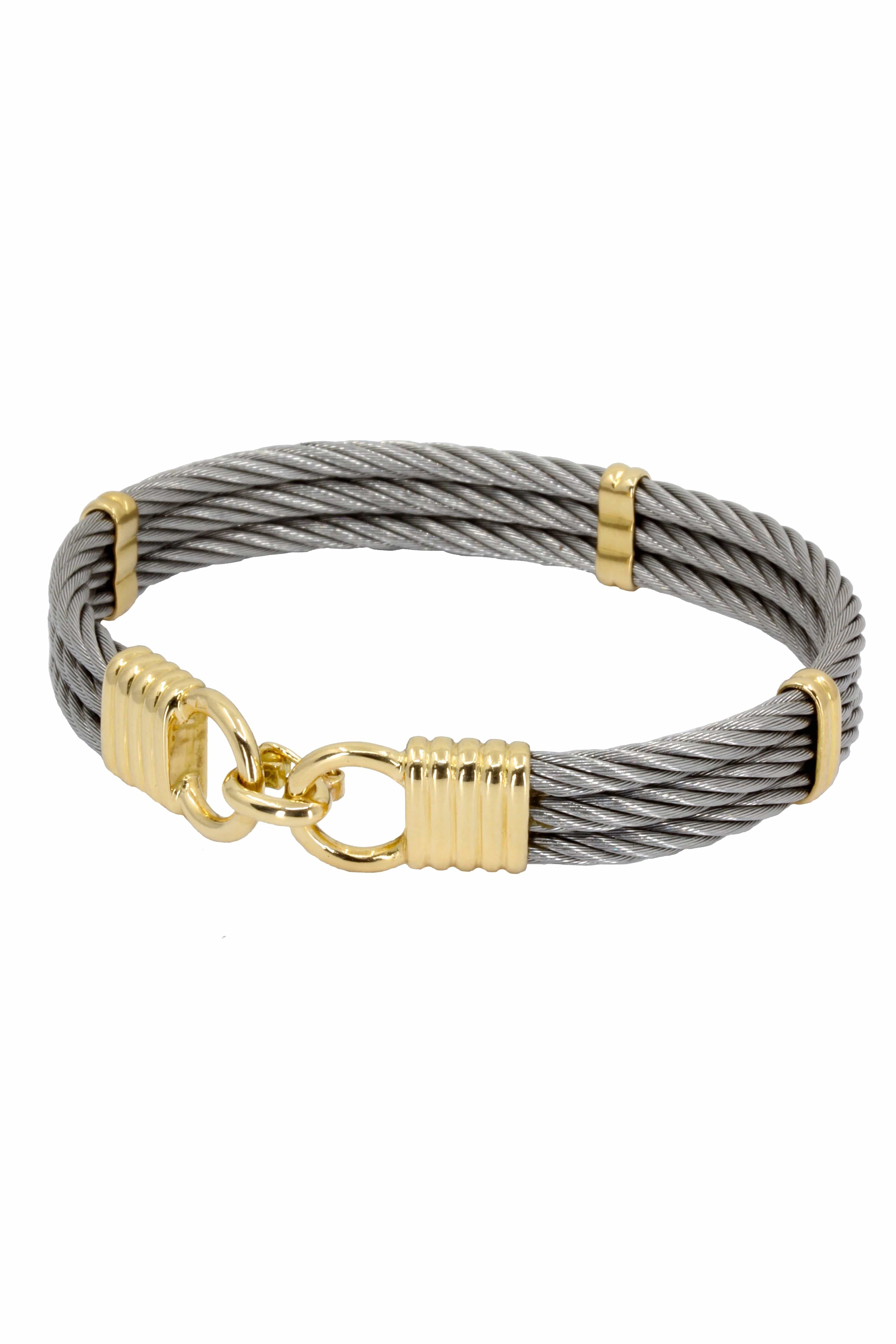 Gold and steel cable bracelet - . Görsel