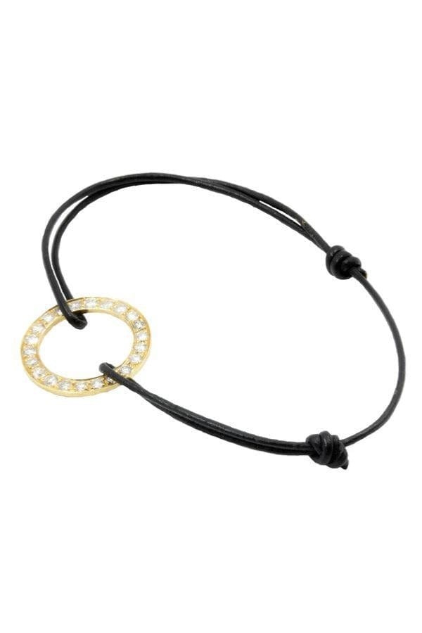 Diamond circle leather bracelet - . Görsel